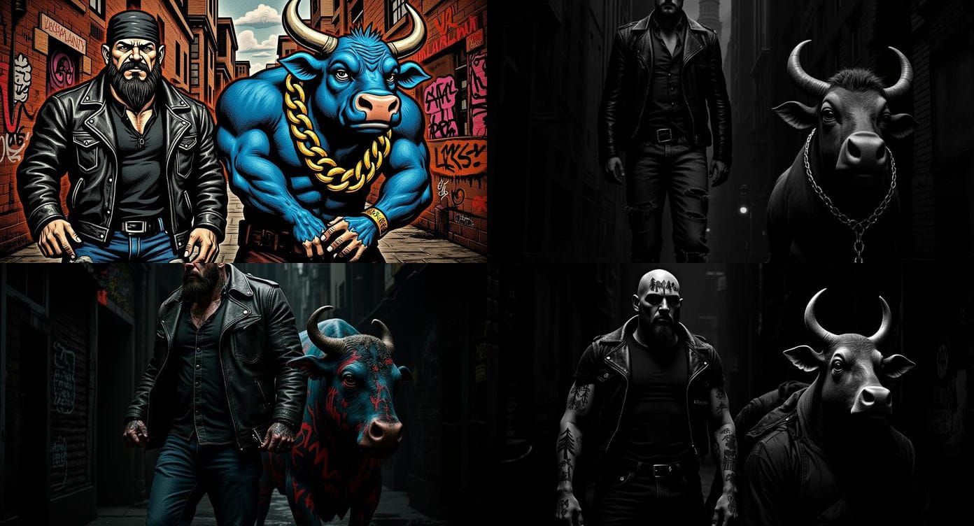 Tattooed Paul Bunyan & Babe as Gangsters in City