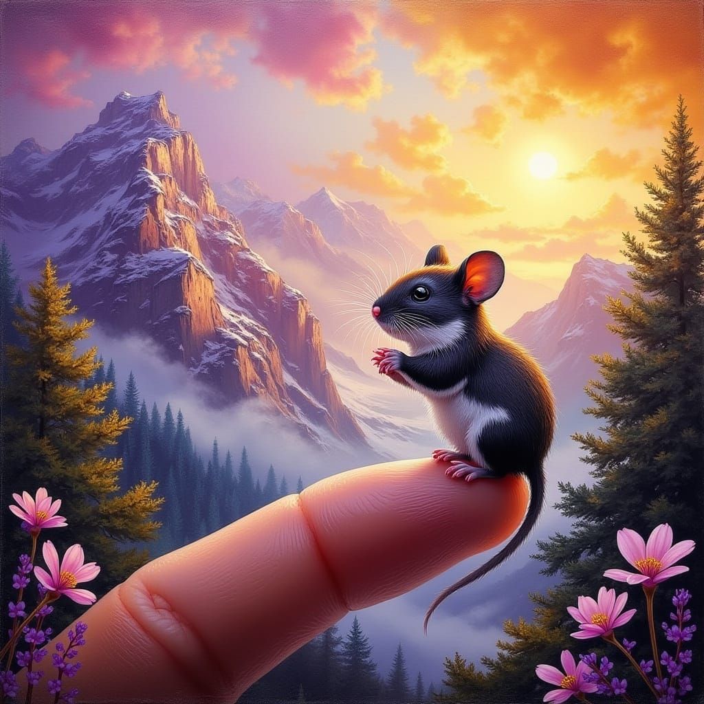 Whimsical Baby Hamster in Enchanted Swiss Landscape