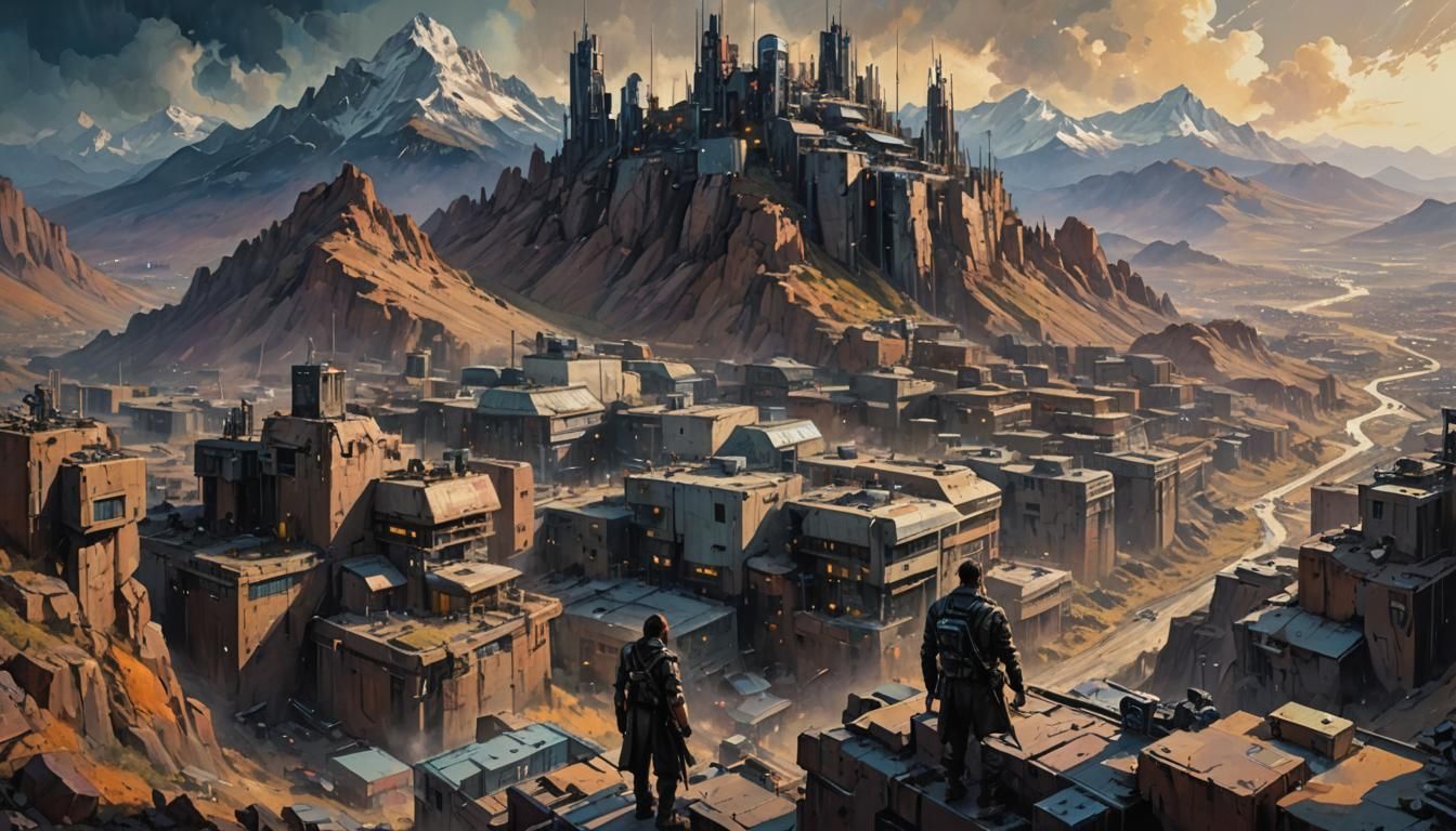 Futuristic sci-fi city with castle