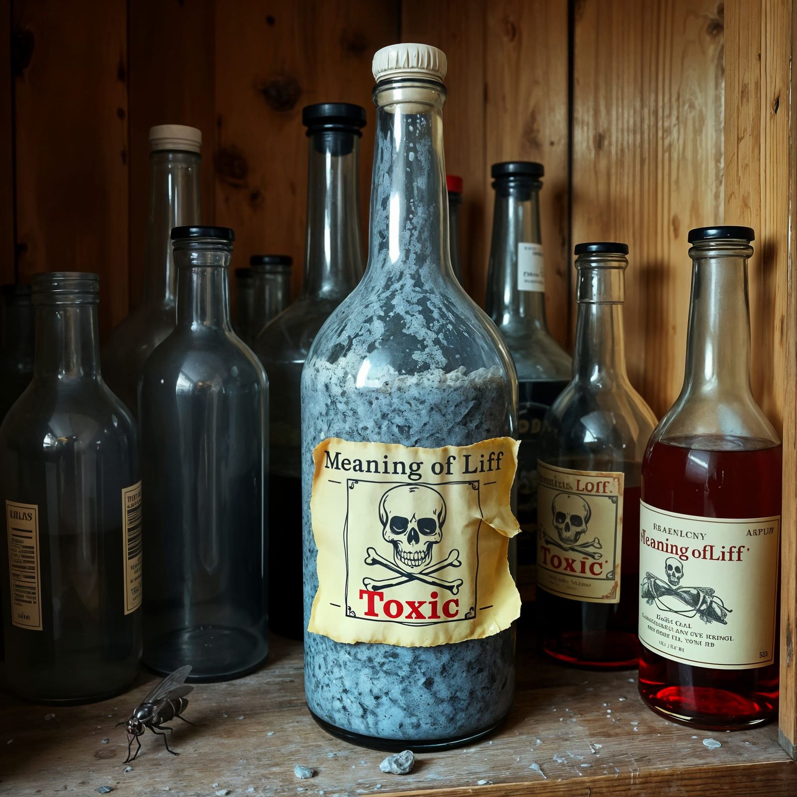 Toxic Potion Bottle on Dusty Shelf