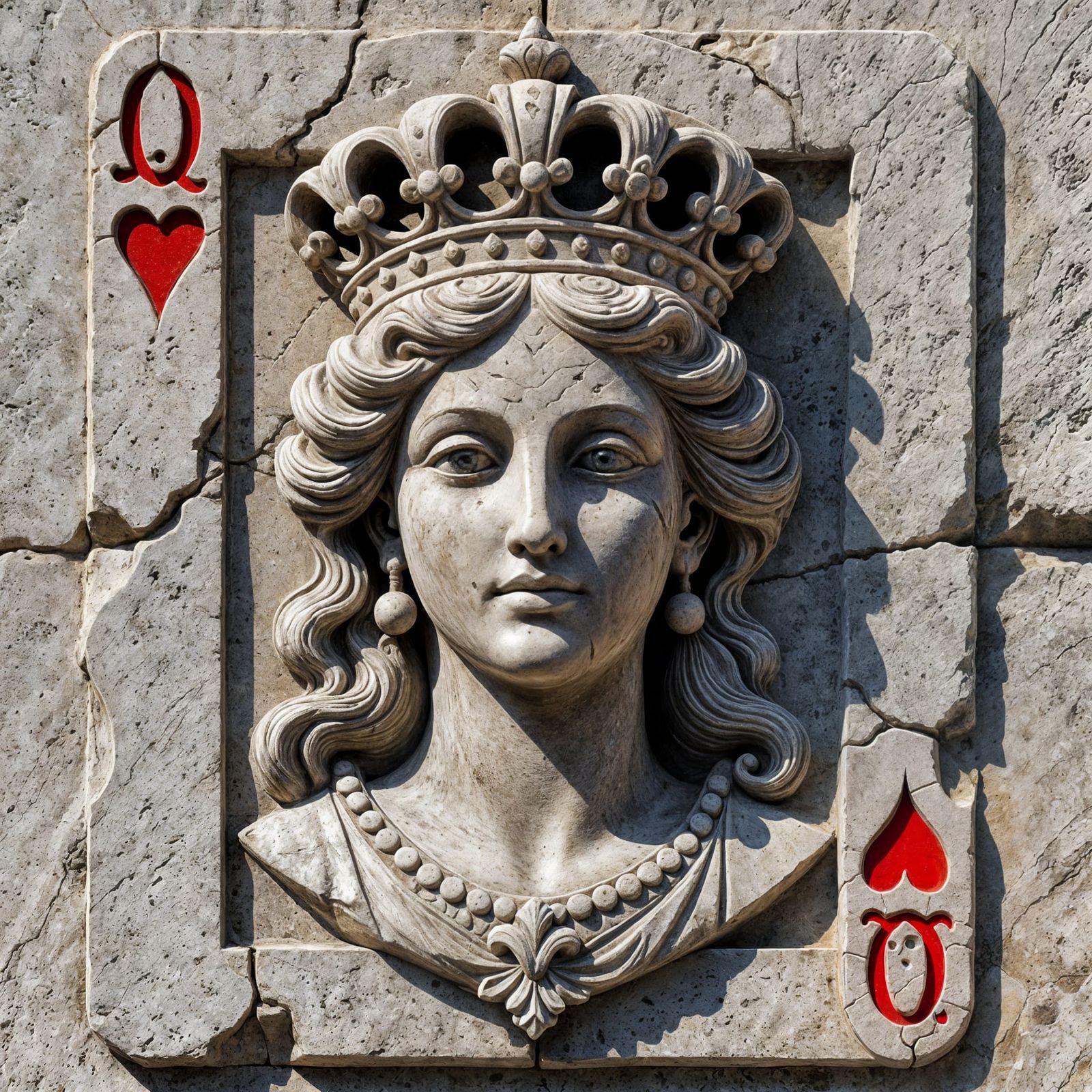 Stone Carved Queen of Hearts Playing Card