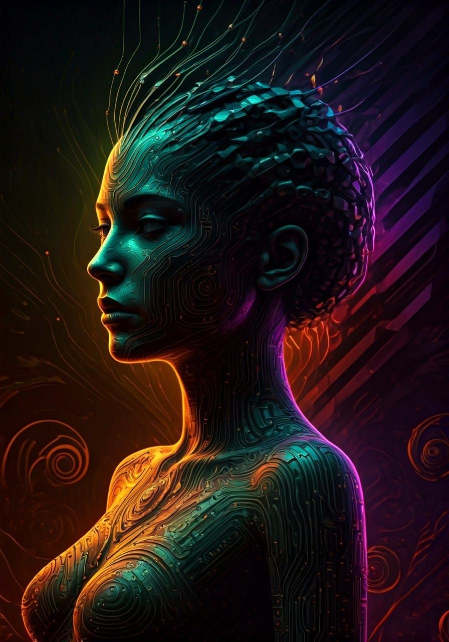 Cyberpunk Silhouette of Glowing Digital Circuits