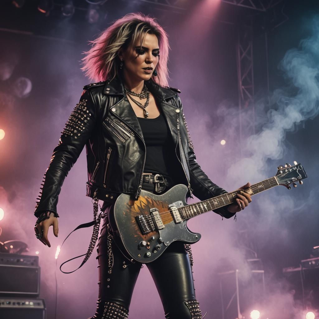 Female Rock Singer in Concert, Edgy Art Style