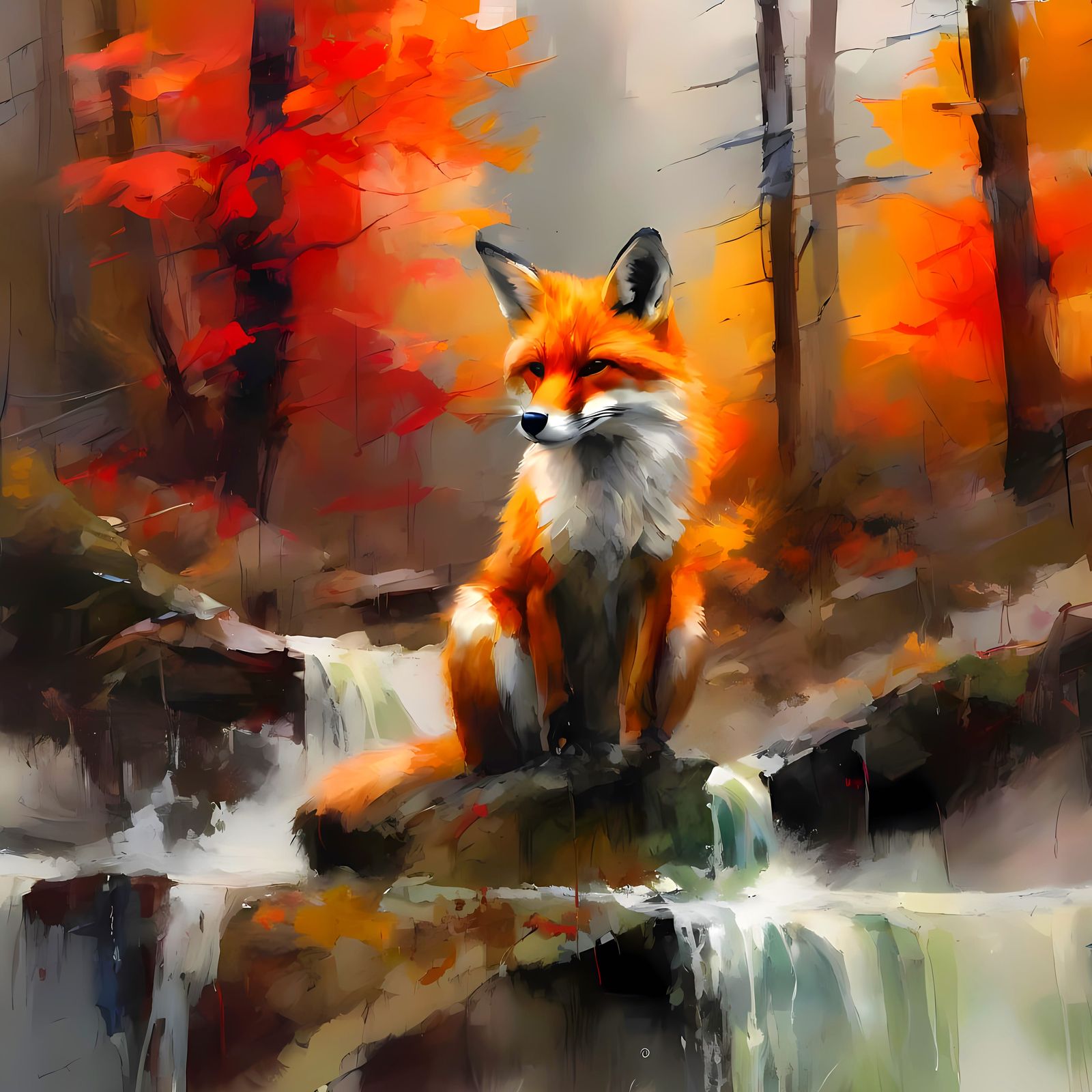 Red Fox in Autumn Forest: Watercolor Dreamscape