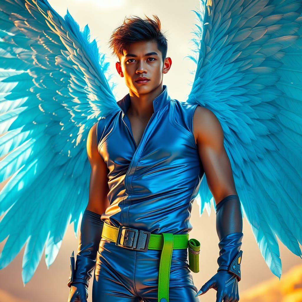 Cyberpunk Angel Unveiled in Vibrant, Iridescent Feathers