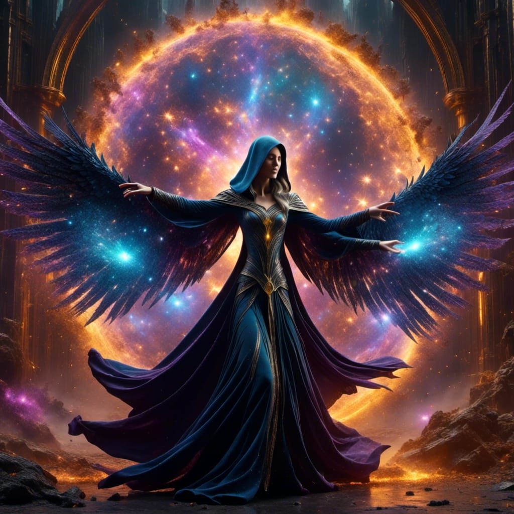 Epic Female Wizard Opens Magic Portal