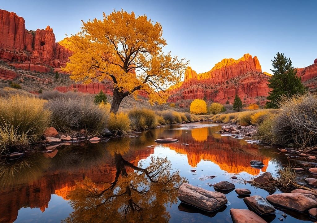 Lone Cottonwood Reflected at Coyote Buttes