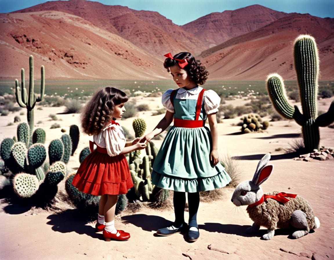 Girl and Rag Doll in Surreal Desert Film Still