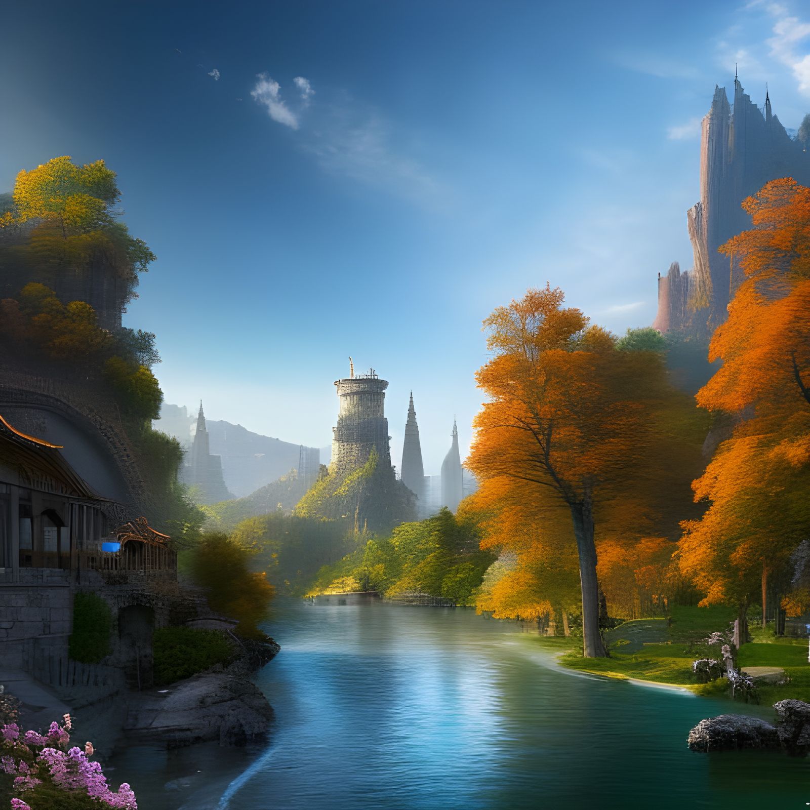 Medieval City Arcbridge in Detailed Matte Painting