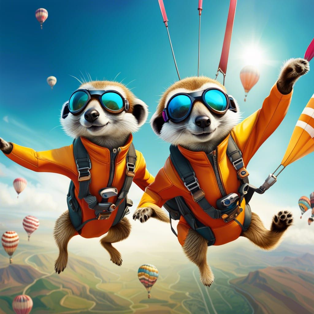 Cute skydiving meerkats