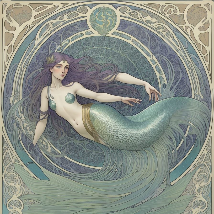Art Nouveau Mermaid with Shimmering Scales