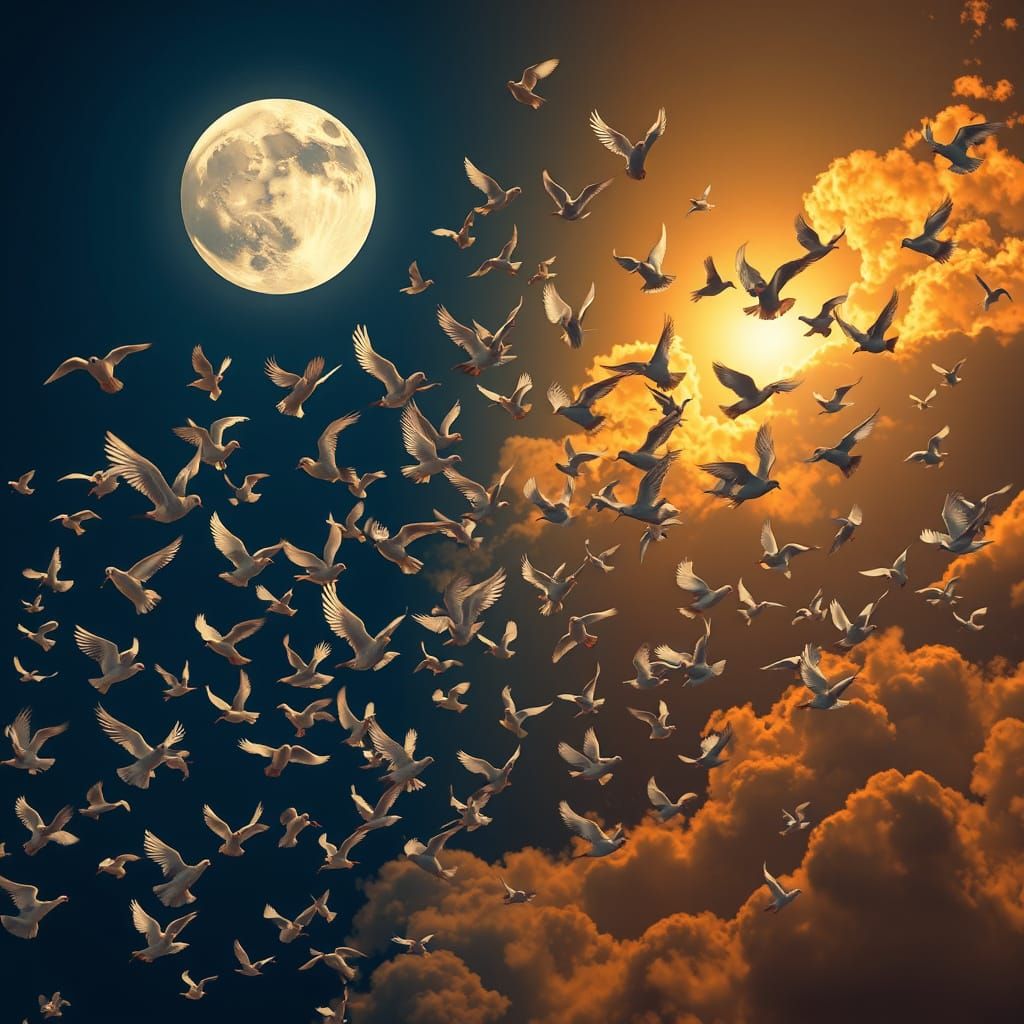 Surreal Doves Fill the Sky in Dreamy, Whimsical Flight