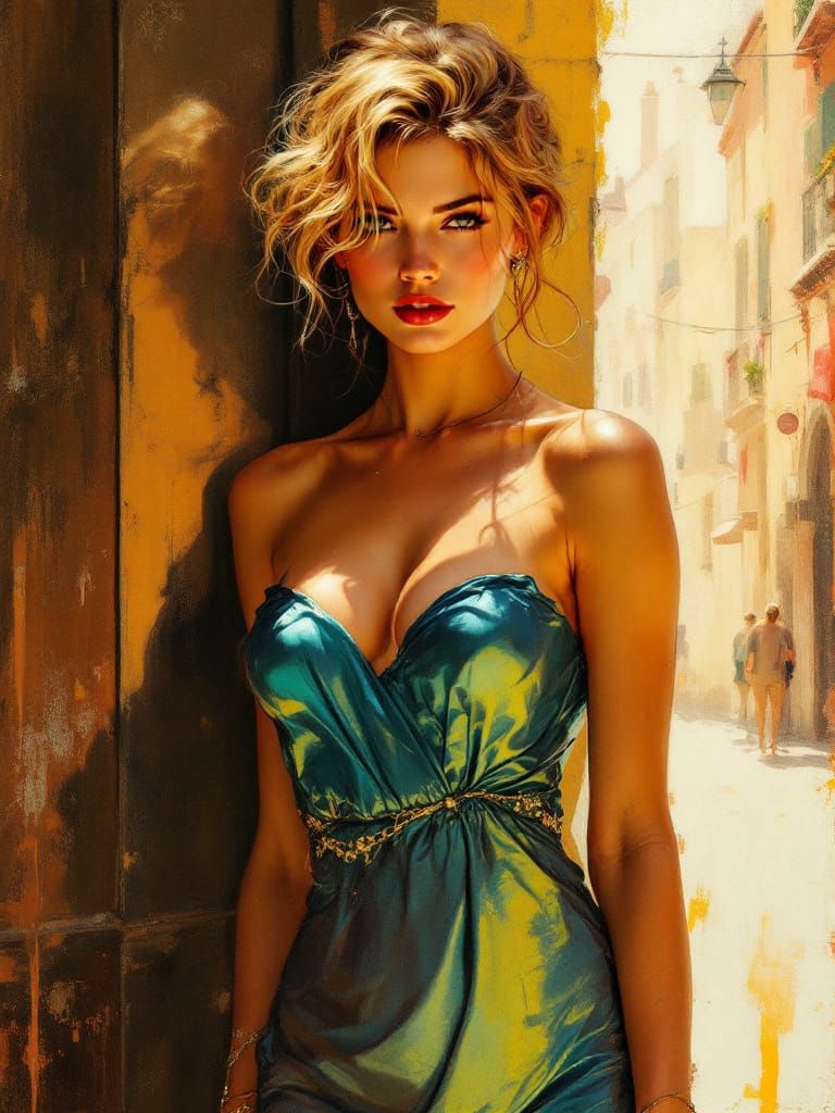 Pin-Up Woman in Metallic Dress, Seville Golden Hour