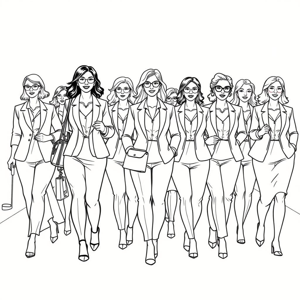 Line Drawing of Businesswomen in White Suits