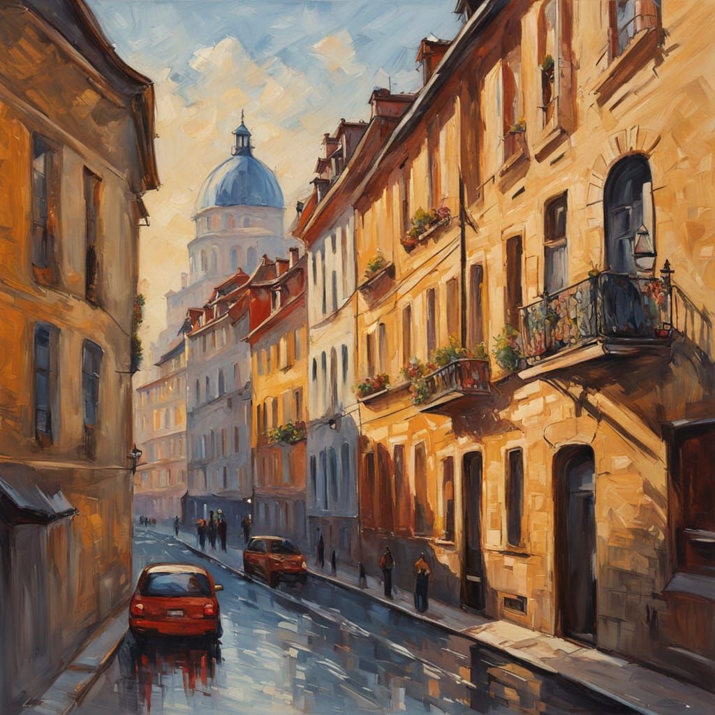 Vibrant Lyon Cityscape in Neo-Impressionist Style