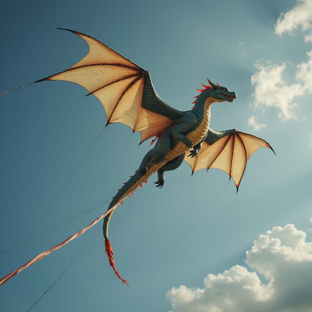 Dragon Kite Soars High Above a Vibrant Kite Festival