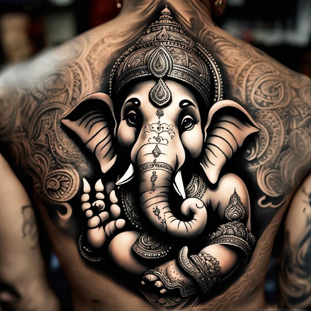 Intricate Lord Ganesha Tattoo Design in HDR
