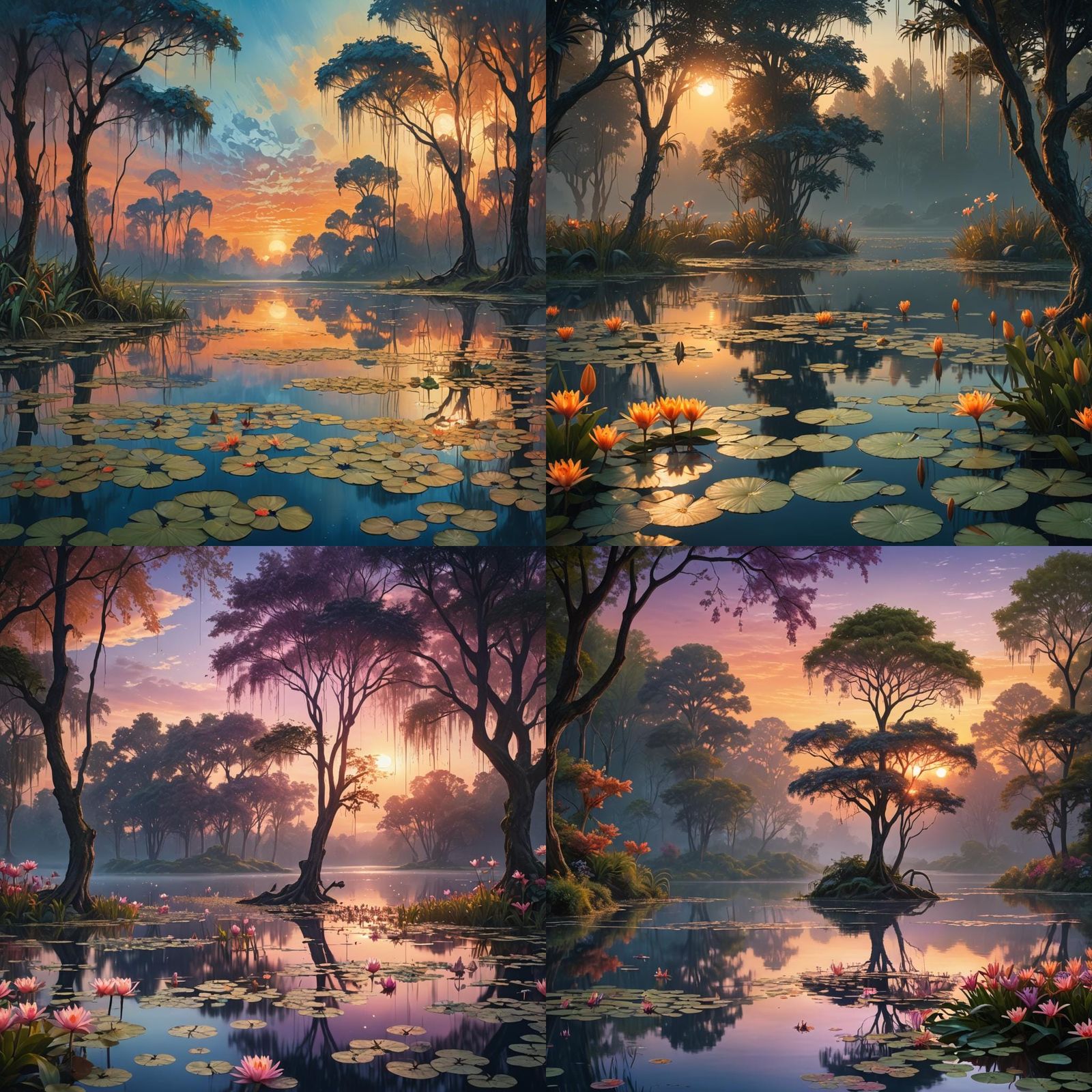 Lake Sunset: Detailed Matte Painting in Deep Color