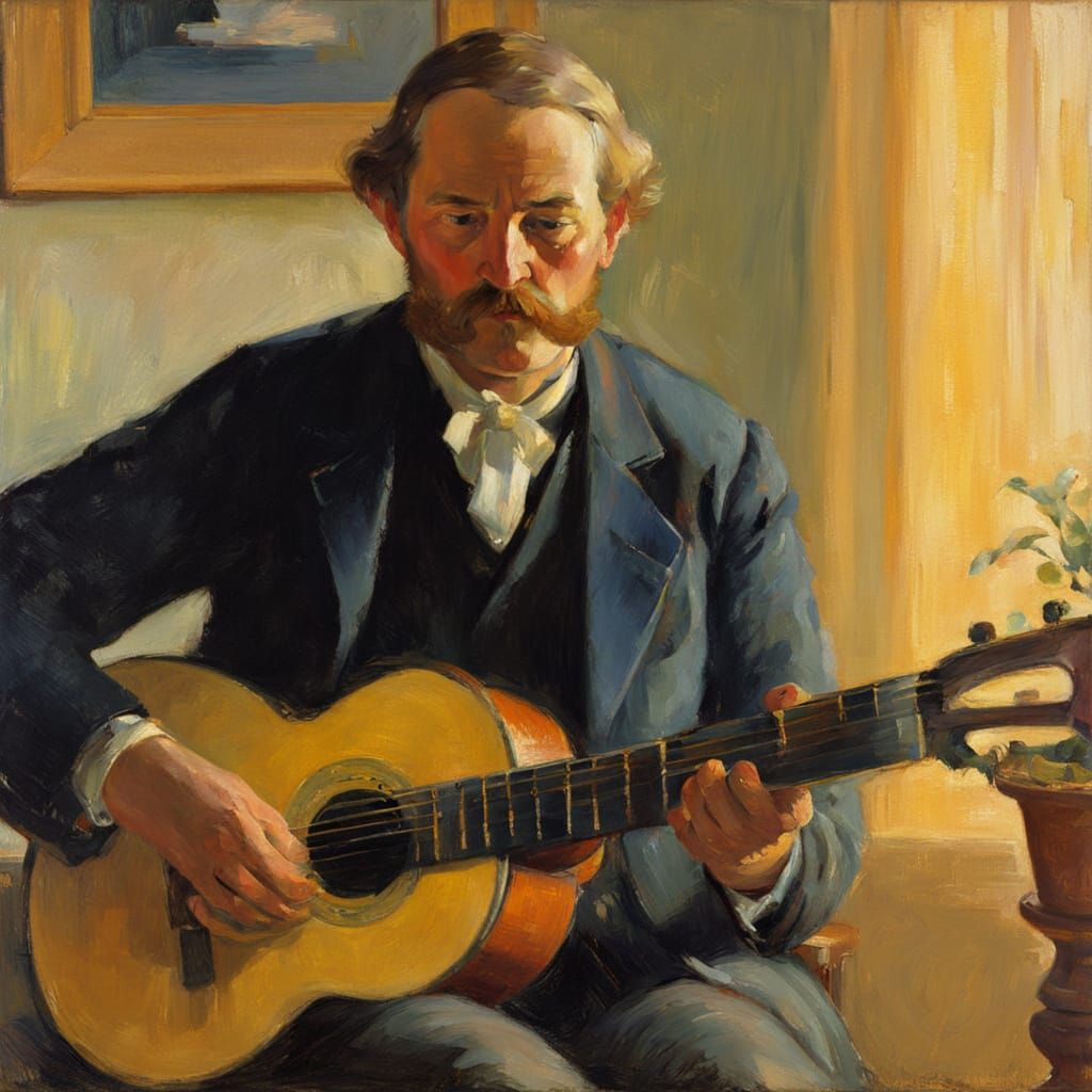Guitar Player in Warm Impressionist Light
