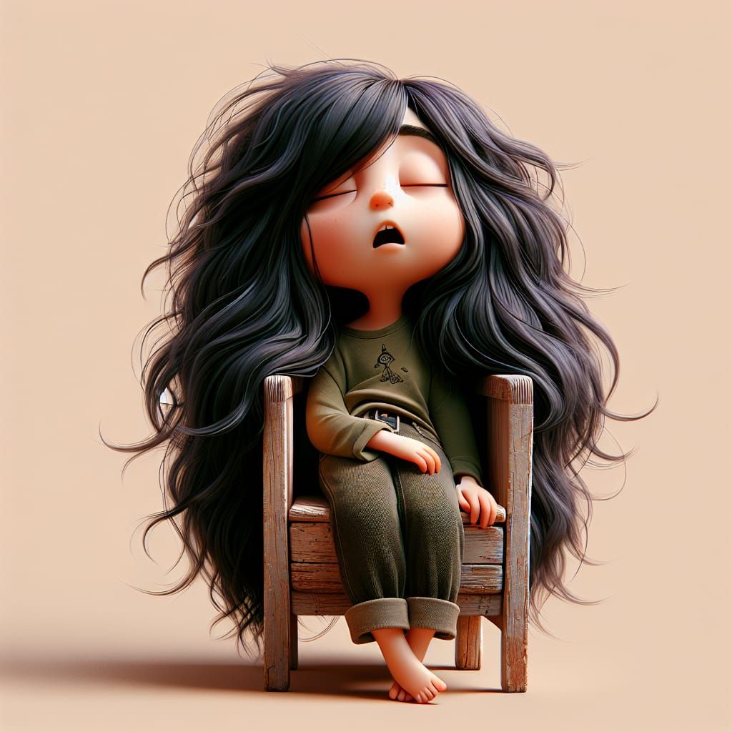 Animated Girl Sleeping Peacefully in Worn Chair