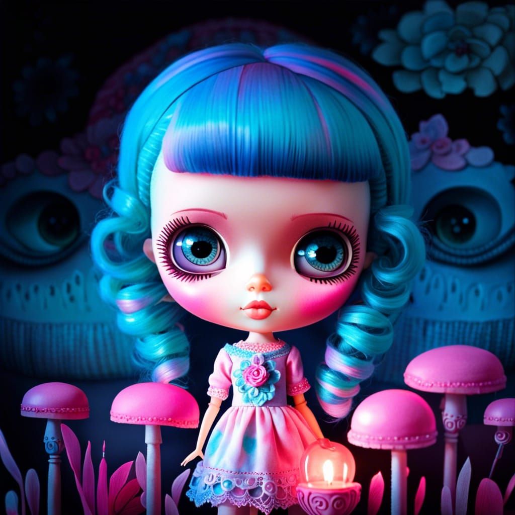 Cute Blythe Doll in Pink Rococo Room