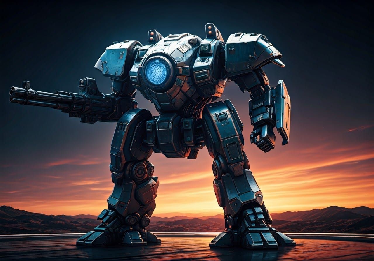 Heavily Armored Mecha Gears Up for Battle