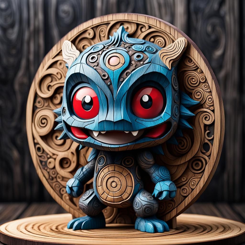 Pokemon Wooden Bas-Relief in Chibi Bobblehead Style