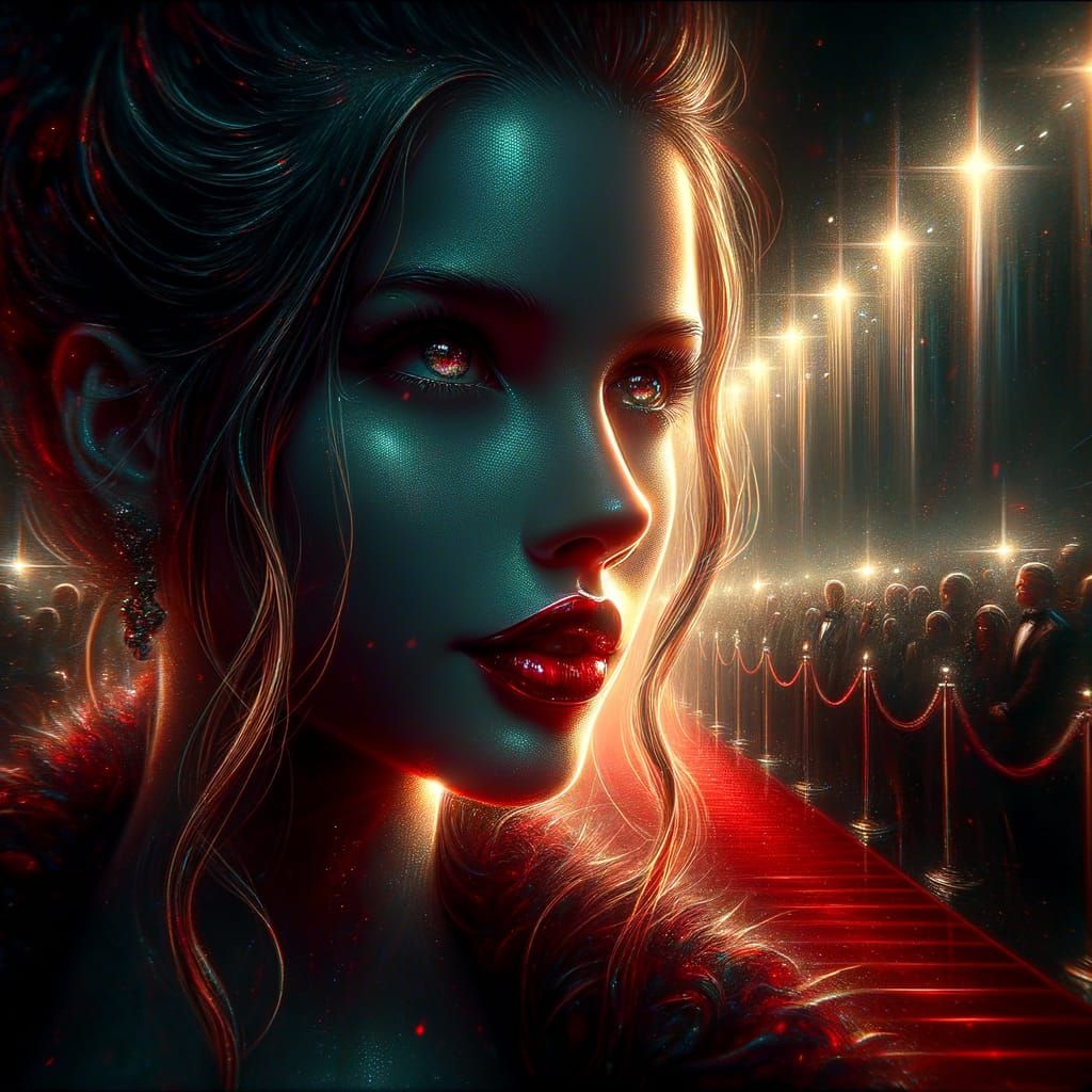 Mysterious Figure on Red Carpet in Matte Painting Style