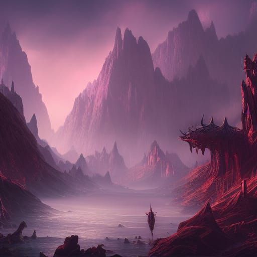 Fantastical Landscape in Deep Color, Detailed Matte Painting