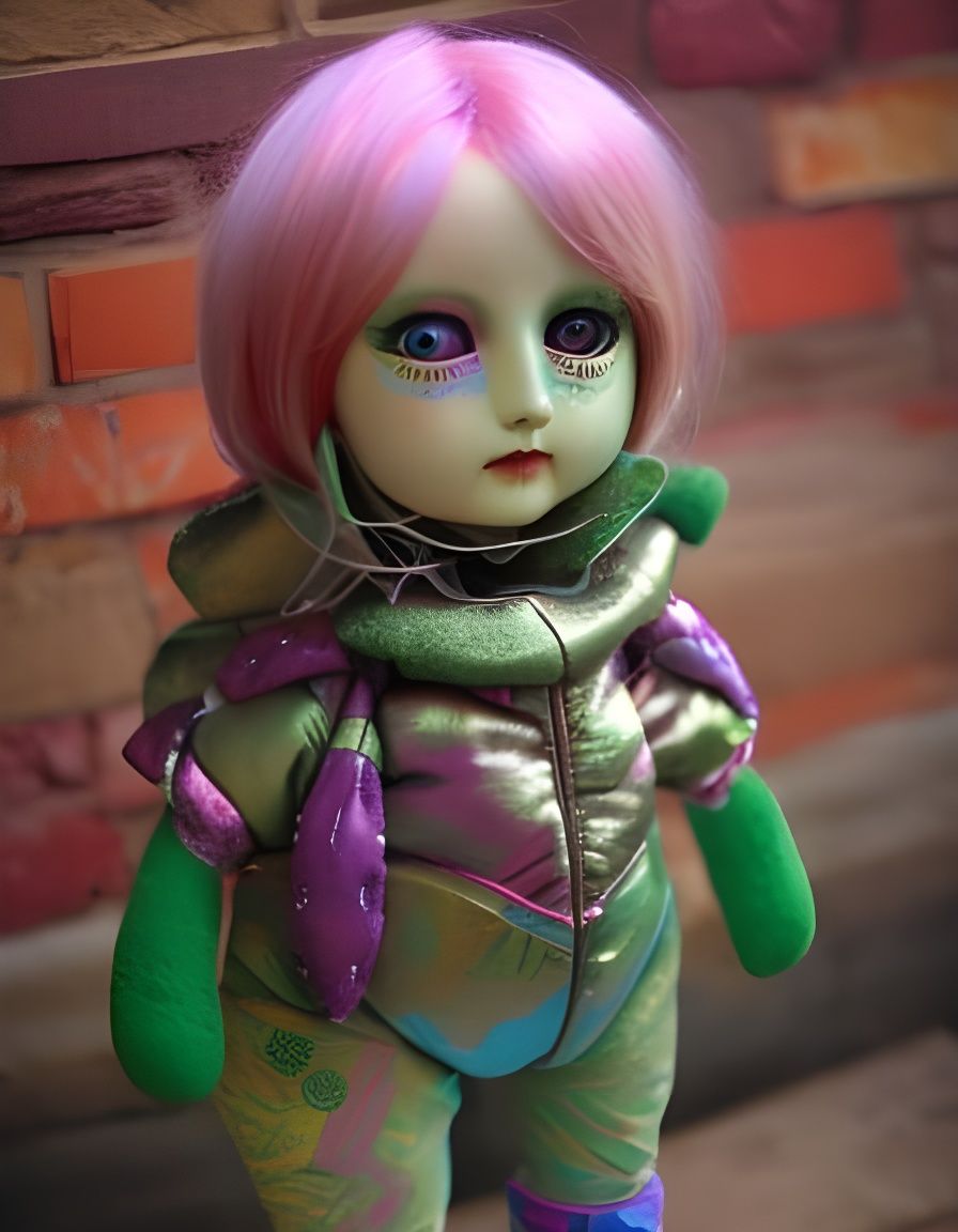 Wonky Plushy Toy Doll in 3D Textile Collage