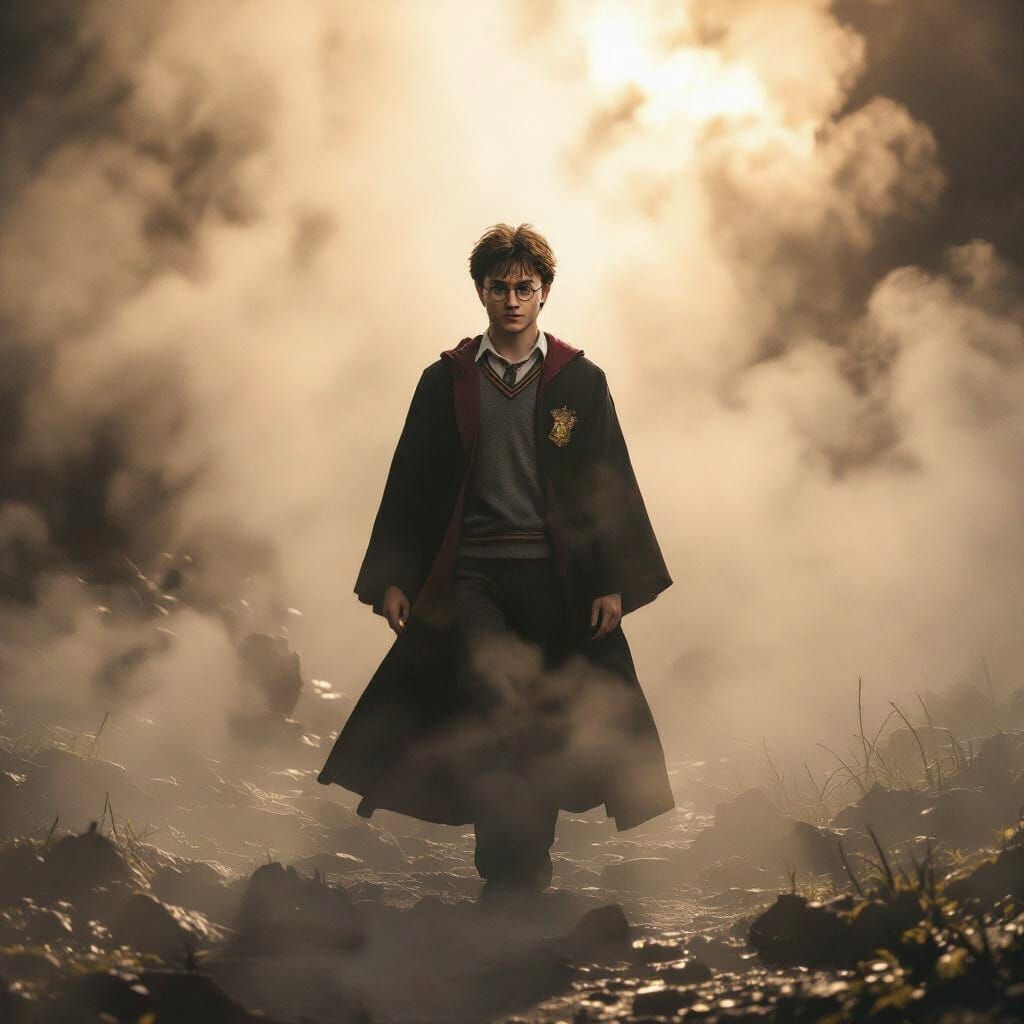 Harry Potter in Mystical Mist: Cinematic Film Still