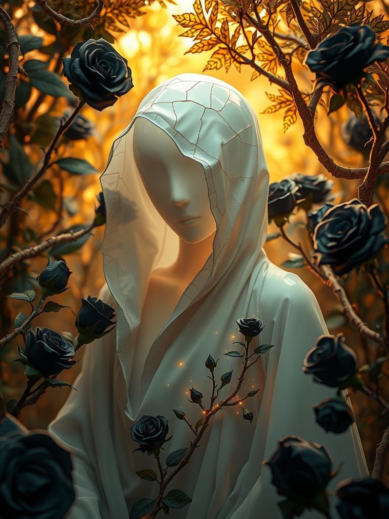 Surreal Labyrinth of Golden Trees and Black Roses