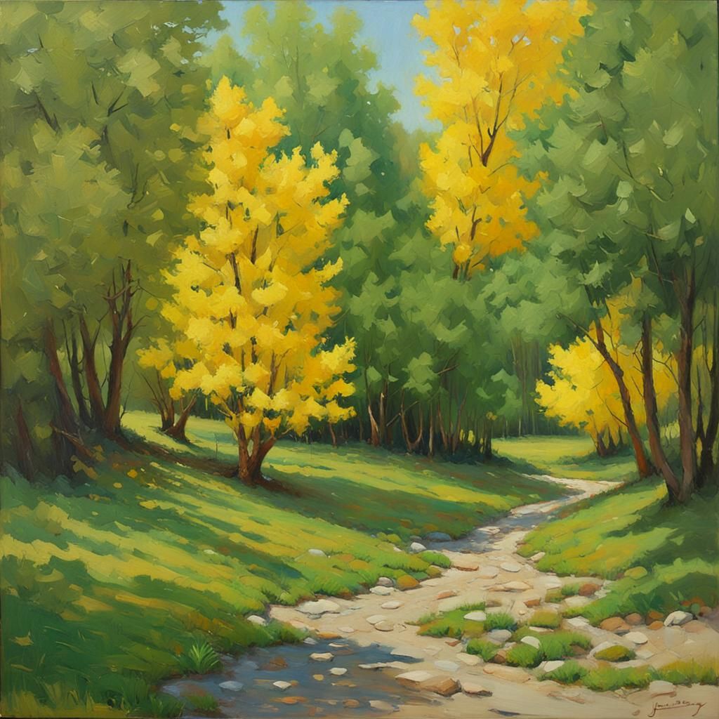 Yellow and Green Oil Painting Landscape