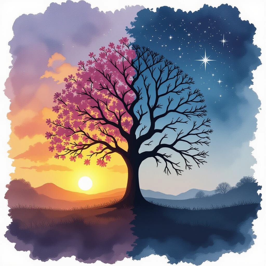 Tree of Life: Spring Sunrise Meets Starry Night