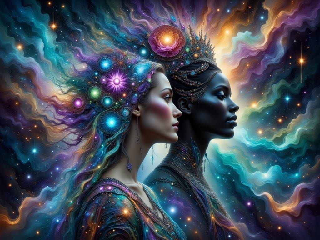 Ethereal Goddess in Shifting Noir Realities