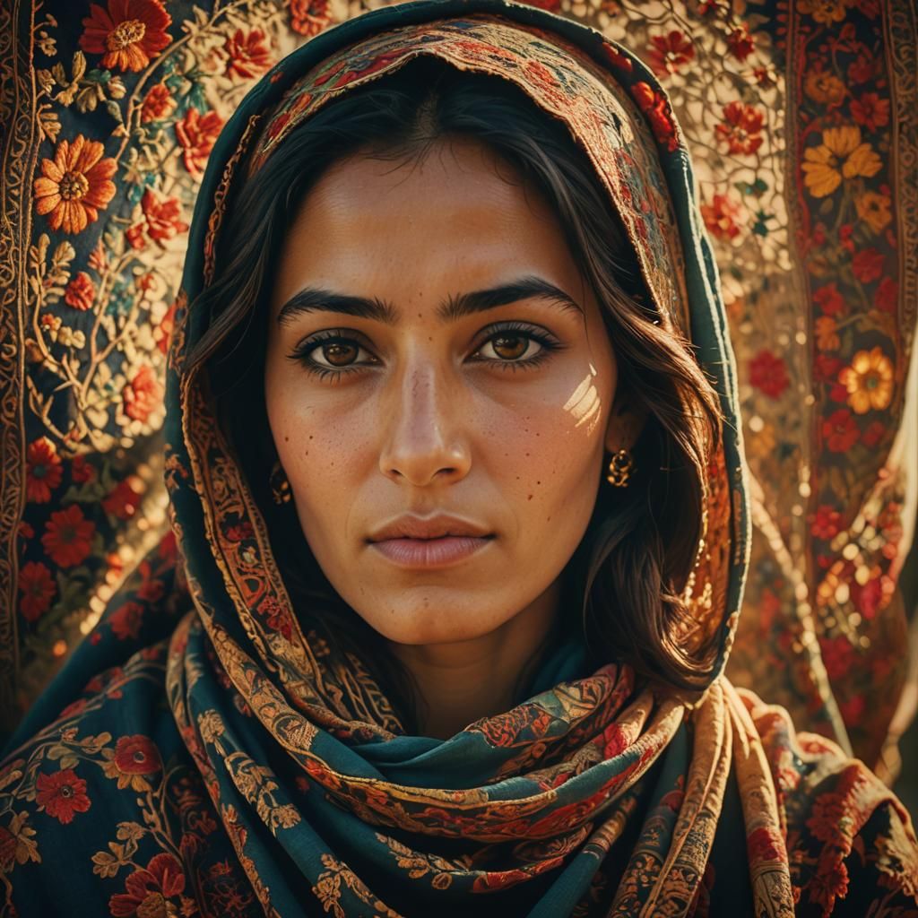 Beautiful Afghan Woman Portrait in Golden Hour Light