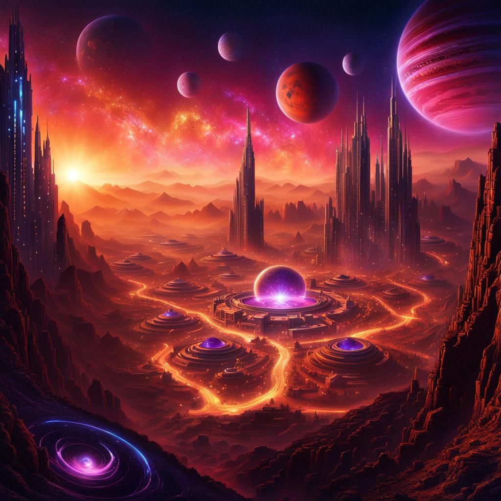 Futuristic Megacity in Iridescent Desert Canyon