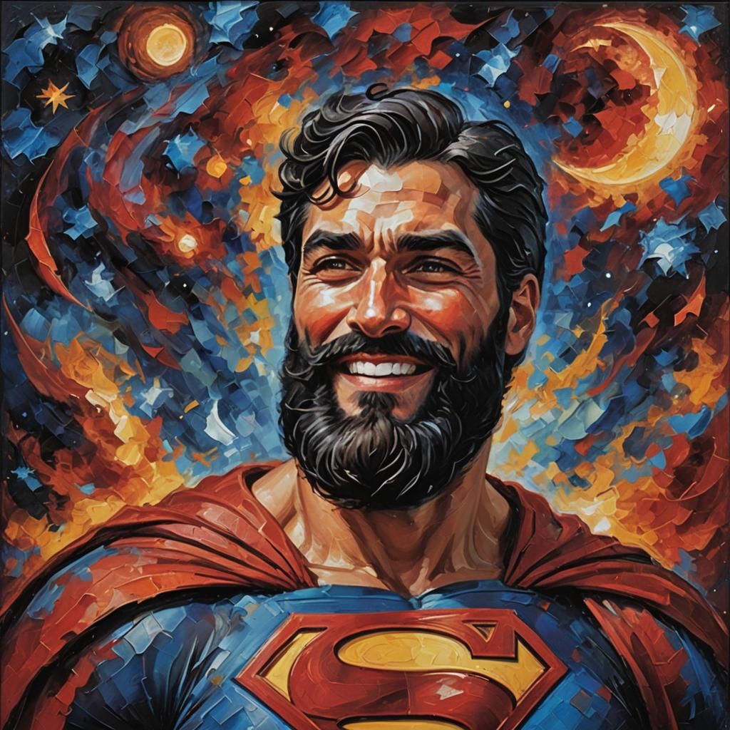 Bearded Superman in Impasto Oil Painting Style