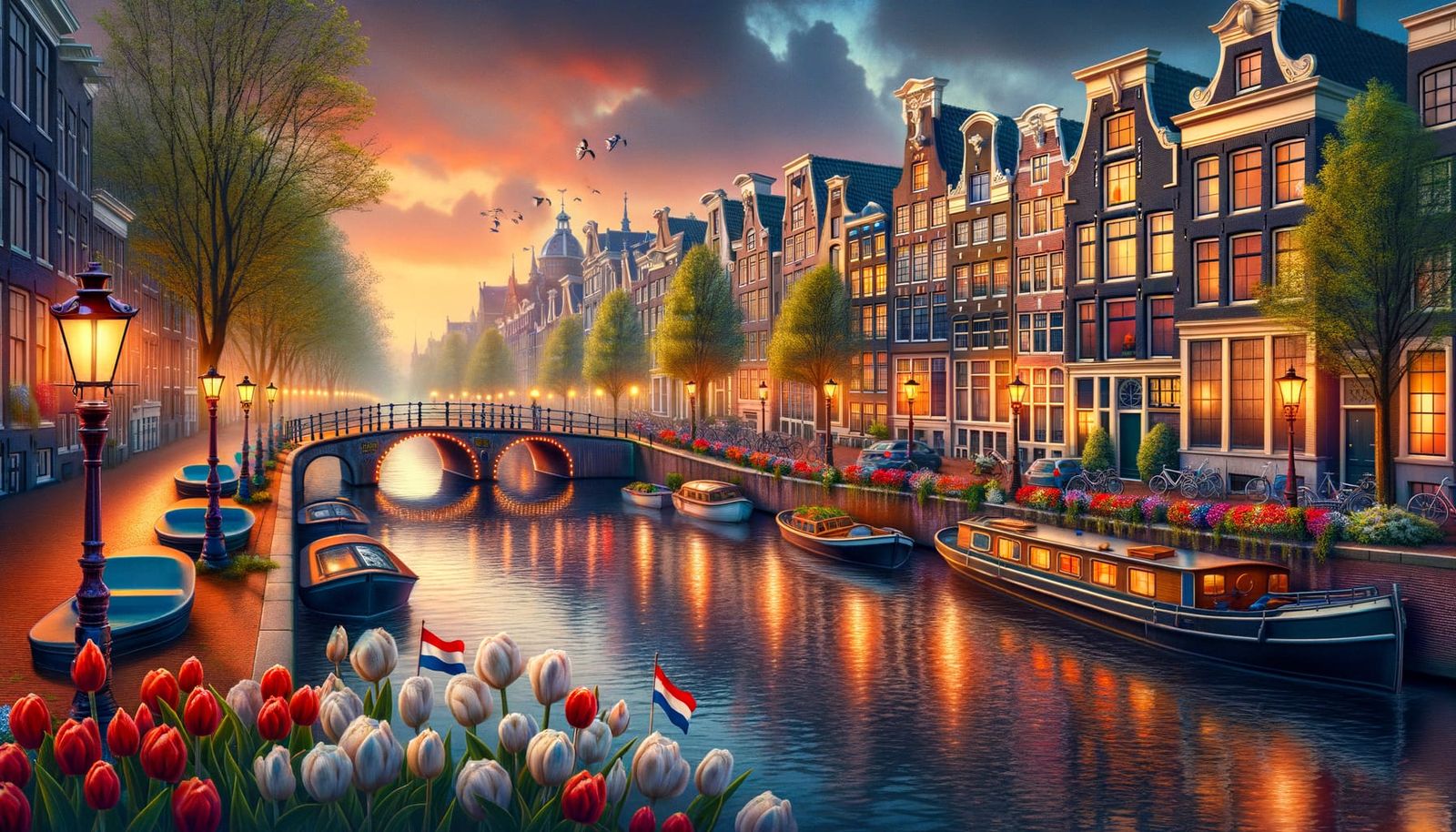 Breathtaking Amsterdam Canal Scene at Sunset