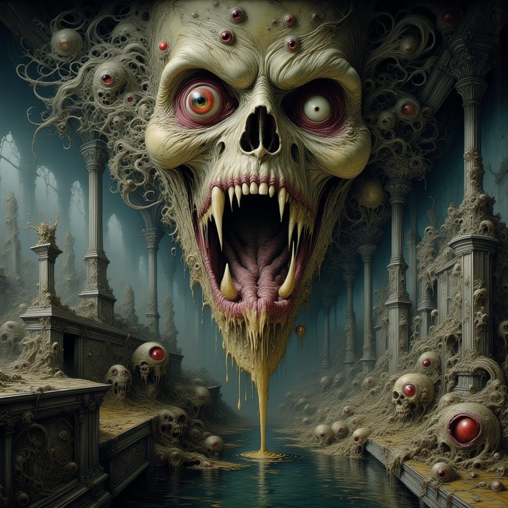 Horrifying Lovecraftian Face in Macabre Room