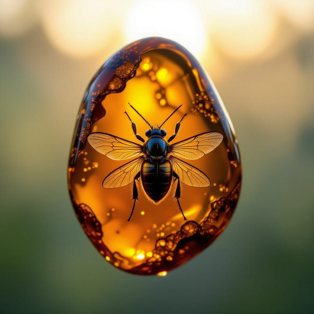 Insect Preserved in Glowing Amber: Macro Photography