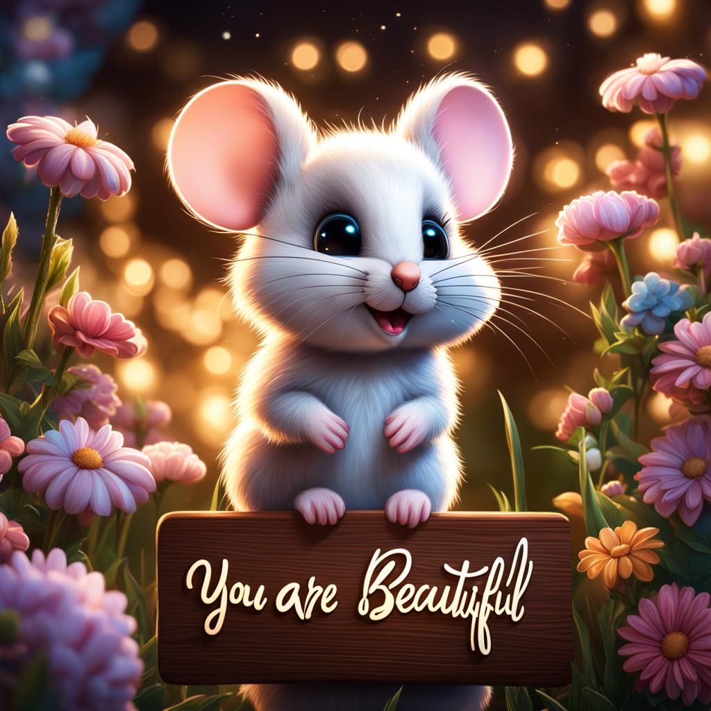 Cute Mouse Holds 'You Are Beautiful' Sign