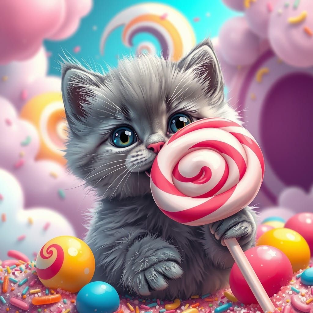 Vibrant Kitten Conquers Candyland