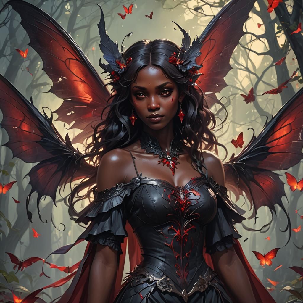 Vampire Fairy Portrait with Firefly Wings