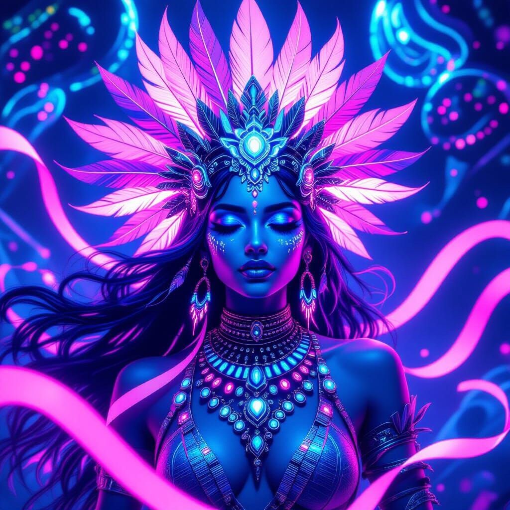 Surreal Goddess with Neon Highlights and Crown