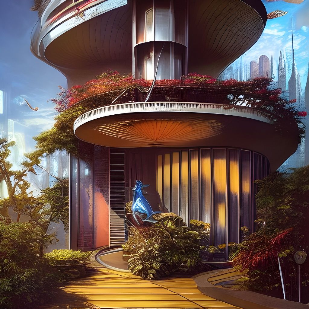 Mid-Century Modern House in Space, Rococo Style