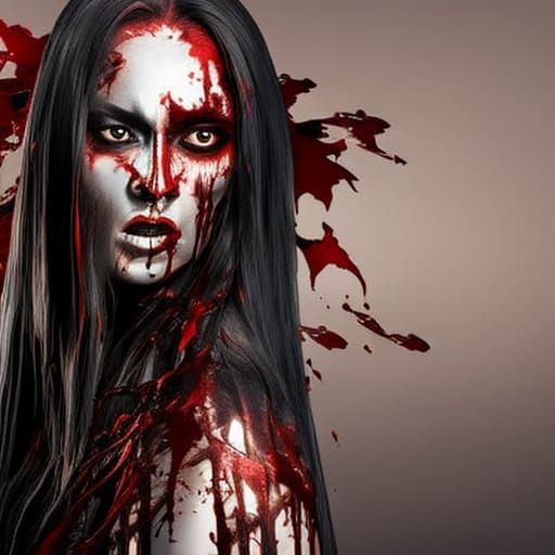 Hyperrealistic Bloody Woman with Knife Portrait