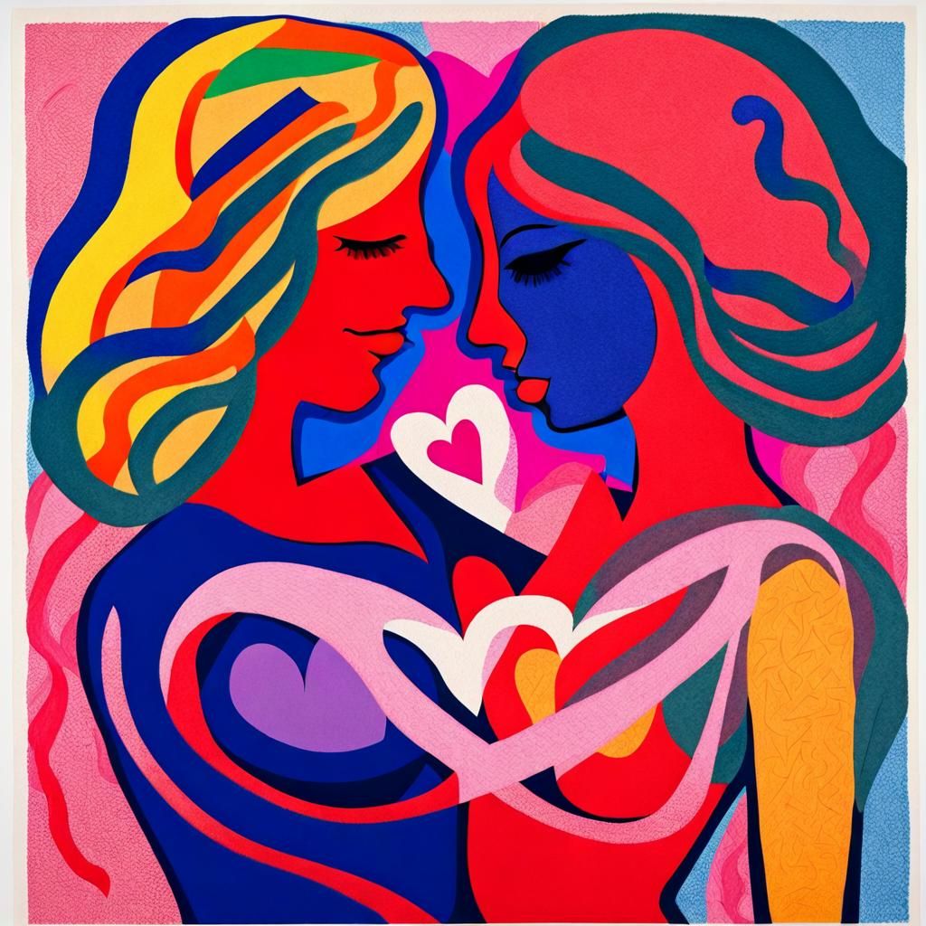 Abstract Lesbian Love: Soulmates in Expressionist Style