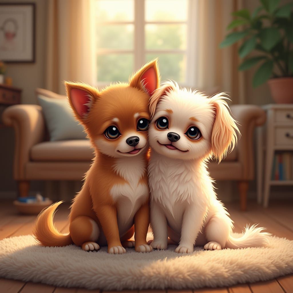 Chihuahua and Shih Tzu in Kawaii Style