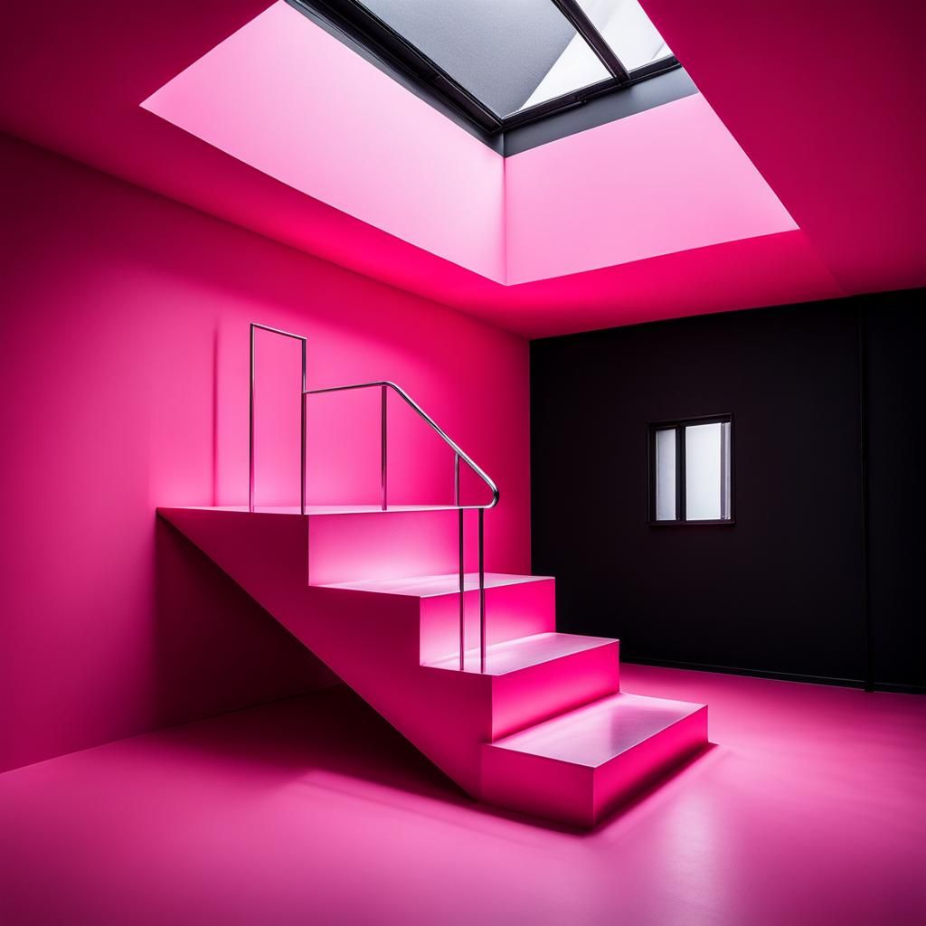 Minimalist Silver Room with Neon Cat, Professional Photograp...